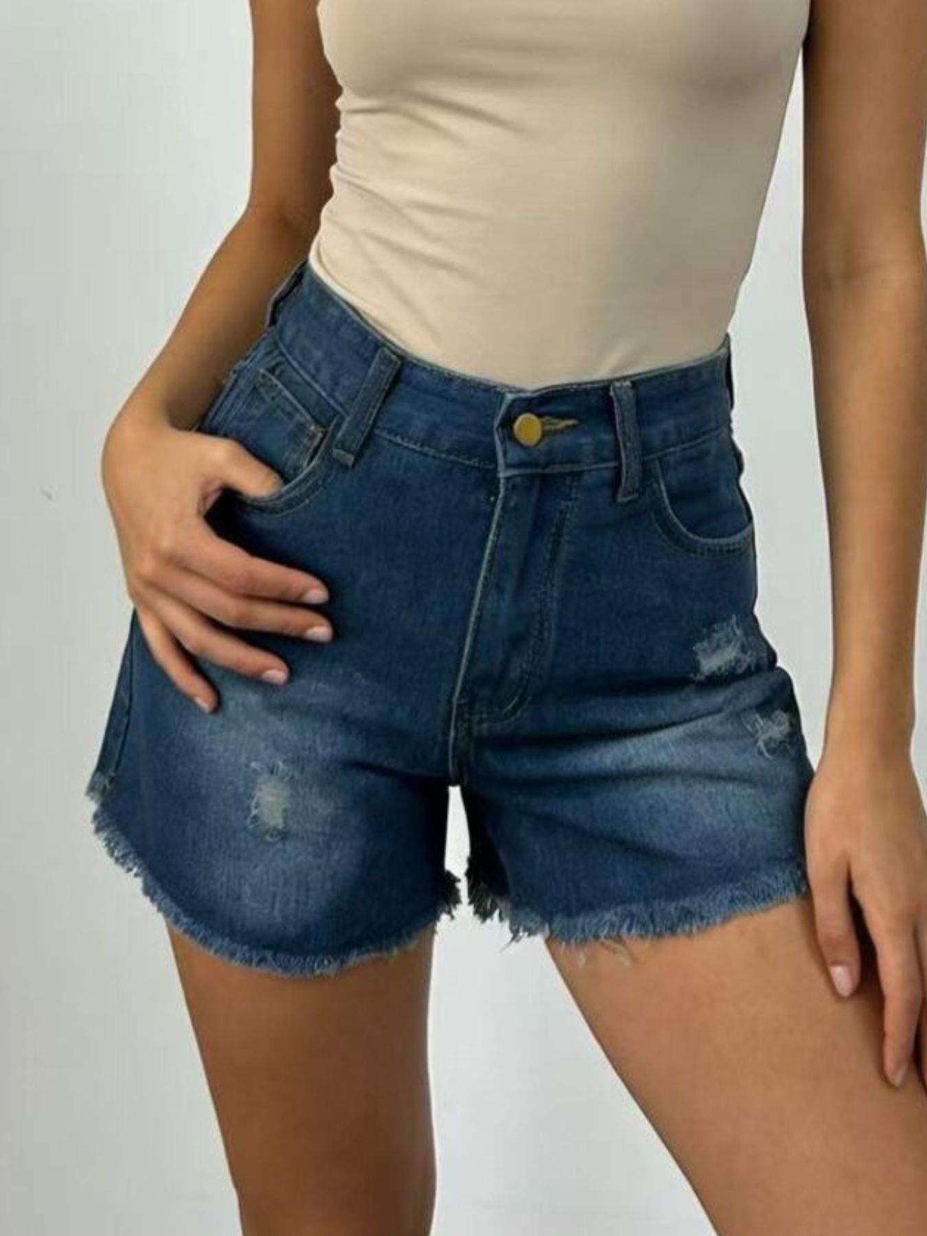 Women's High Rise Distressed Frayed Hem Denim Shorts