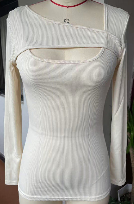 Irregular Slim Fit Long-sleeved T-shirt Top See size chart under “more details”
