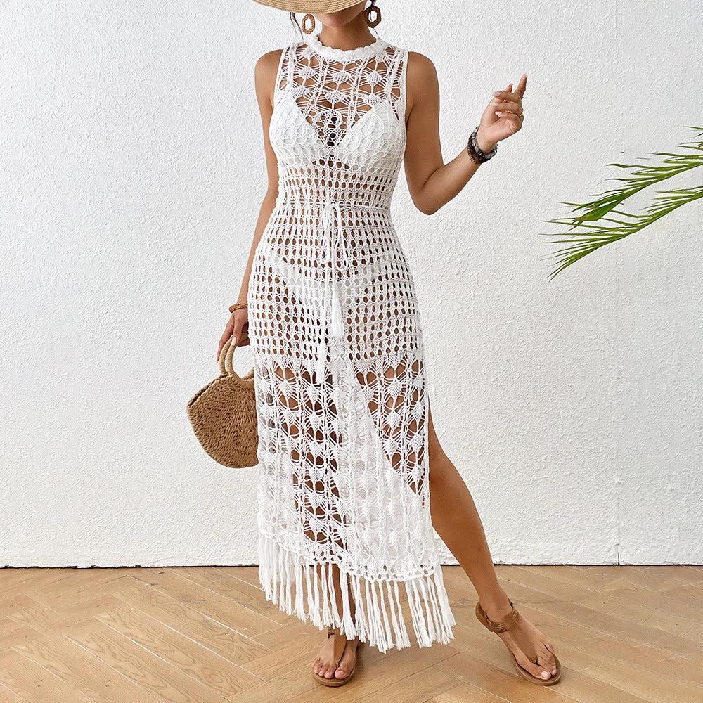 Hollow Beach Dress Vacation Style Floral Beach Dress Long Dress With Straps