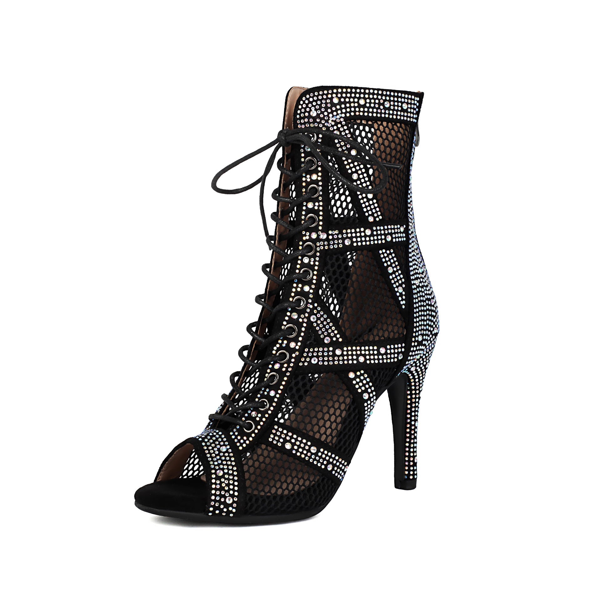 Women's Sparkling Rhinestone Mesh High Heels – Satin Dance & Evening Shoes