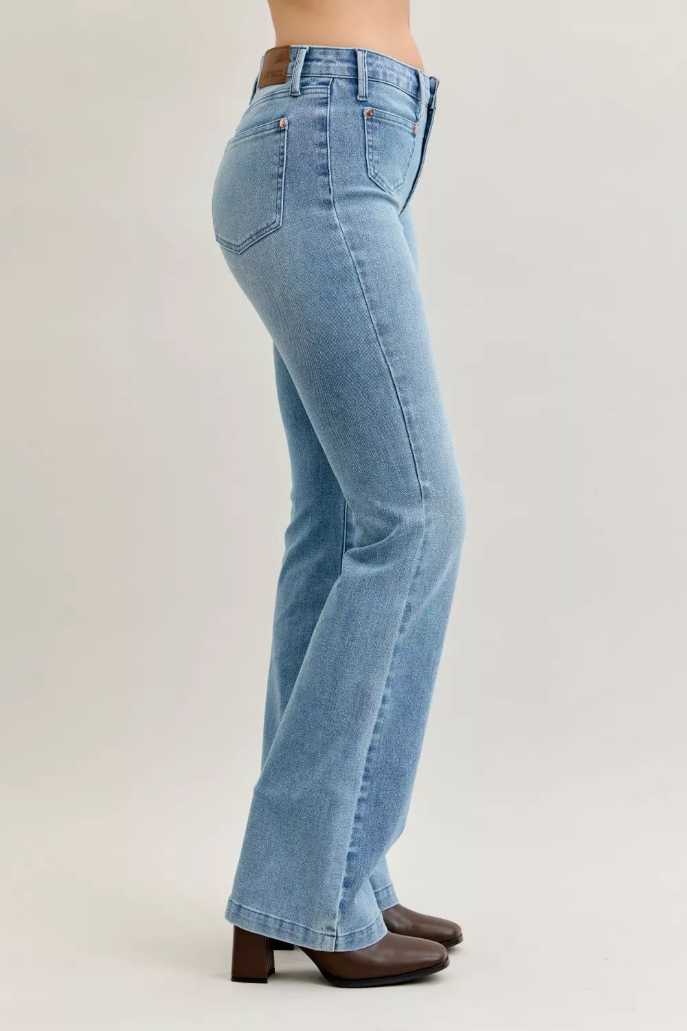 Judy Blue Bootcut Jeans Plus Size Mid Rise With Contrast Wash And Front Patch Pockets