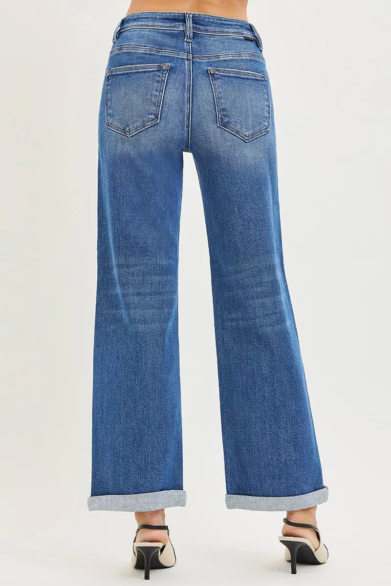 RISEN Plus Size High Rise Jeans With Relaxed Fit Ankle Straight Cuff For Everyday Comfort