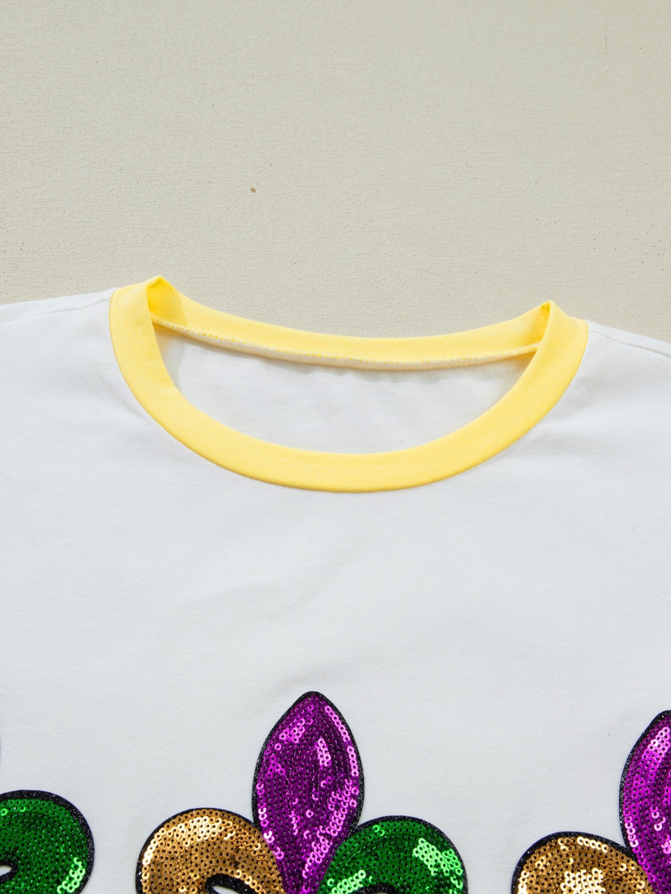 White Sequin Mardi Gras Fleur De Lis Graphic T-Shirt