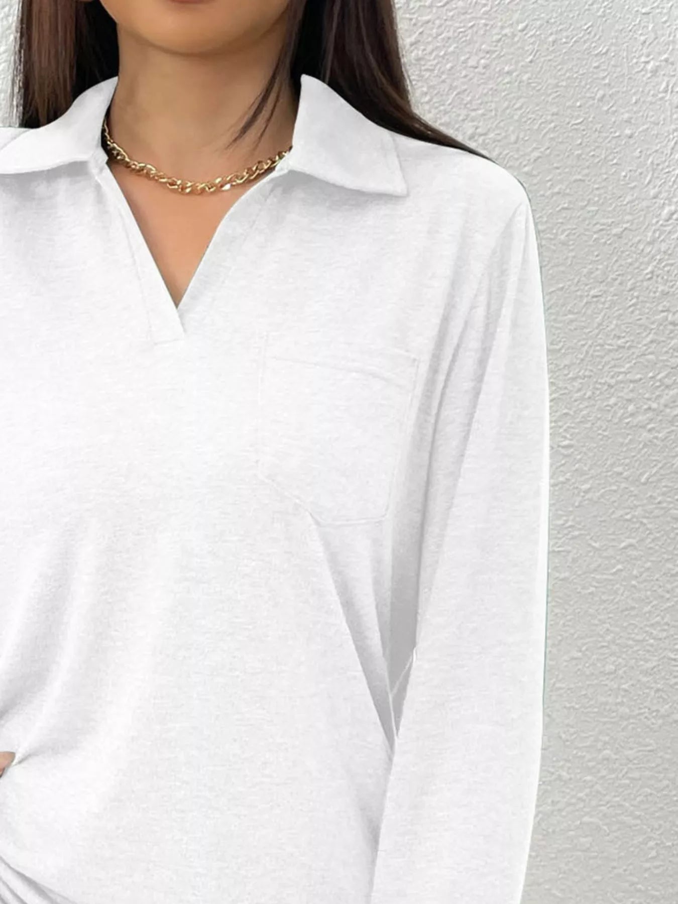 Women's Long Sleeve Polo Shirt Casual V-Neck Pullover Top