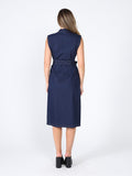 QUIET CURVE DARK DENIM MIDI DRESS