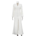 V-neck Long Sleeve High Waist Slit French Dress