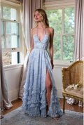 Floral Printed Expansion Ruffle Dress Front Split