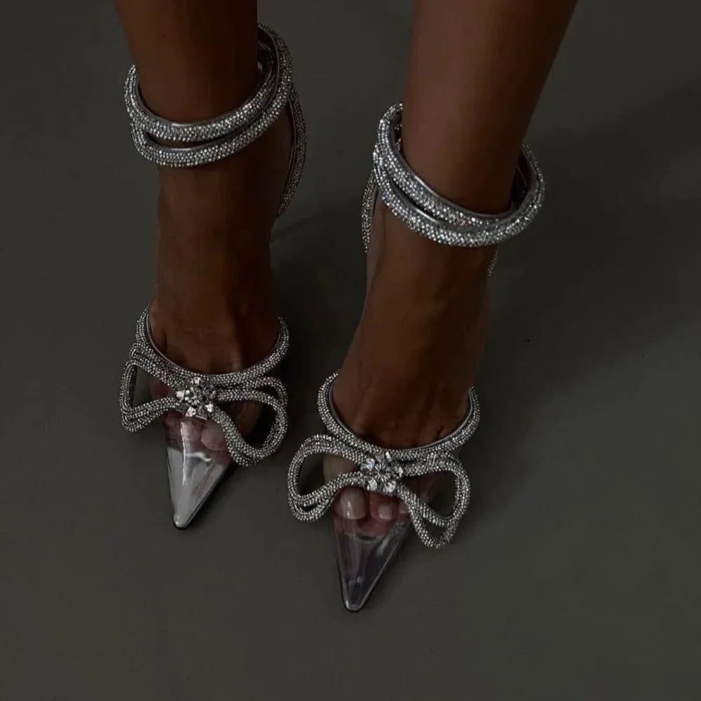Diamante Bow Wrap Around Perspex Heels