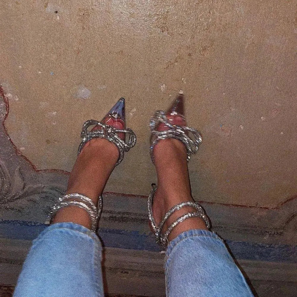 Diamante Bow Wrap Around Perspex Heels