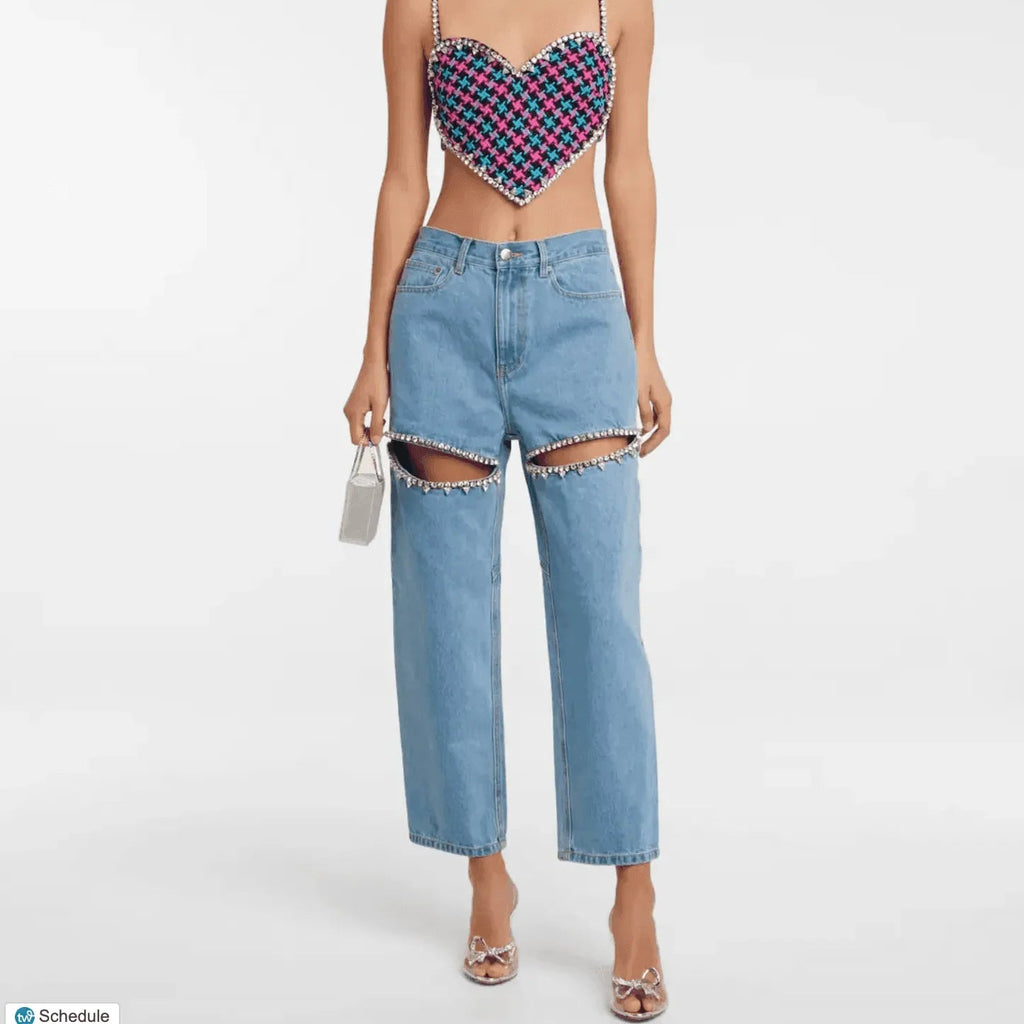 Disco Darling Embellished Cutout High-Rise Jeans