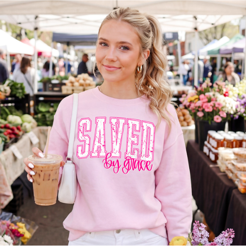 Distressed Saved By Grace Crewneck Sweatshirt - Preorder