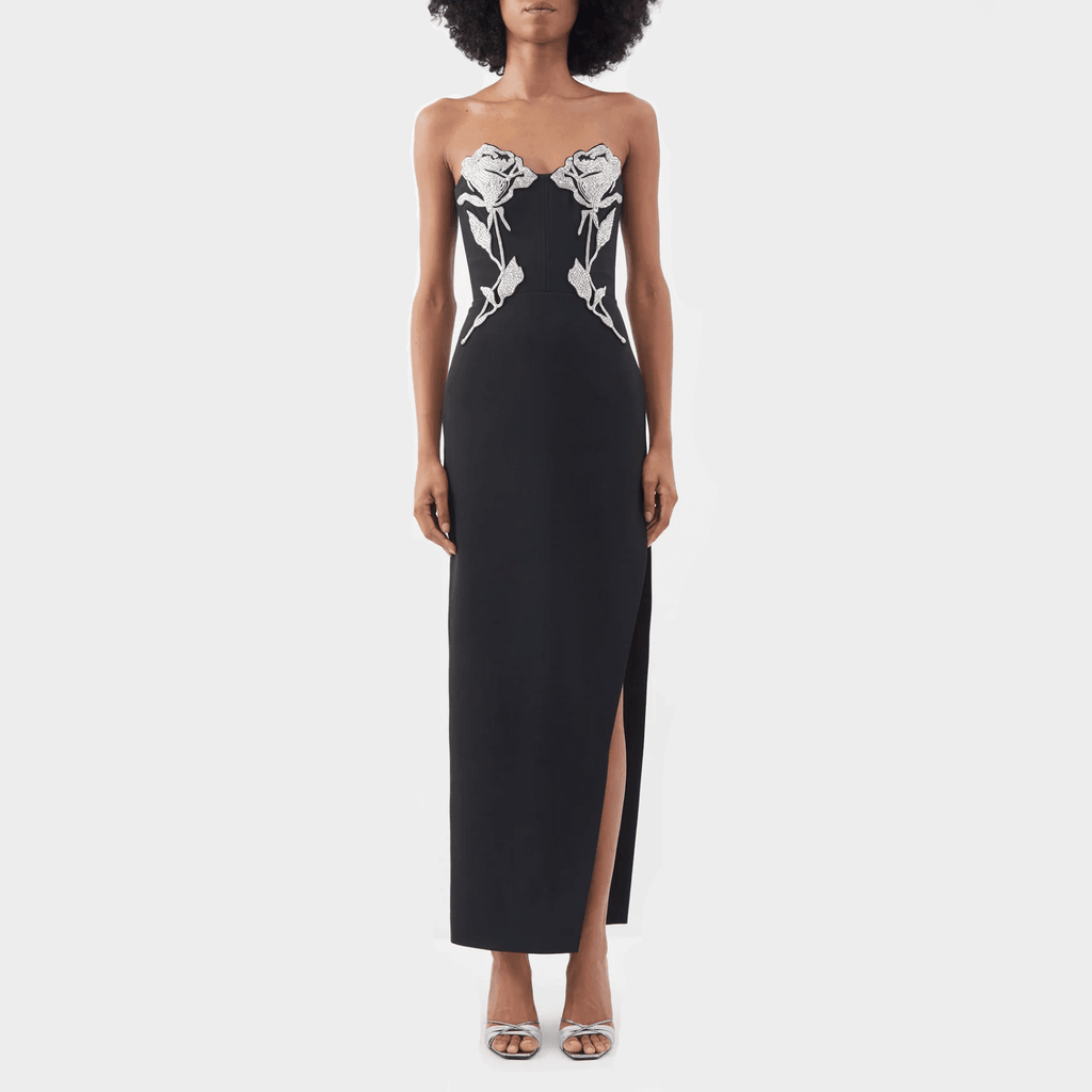 Dolled Up Crystal Rose Embroidered Maxi Dress