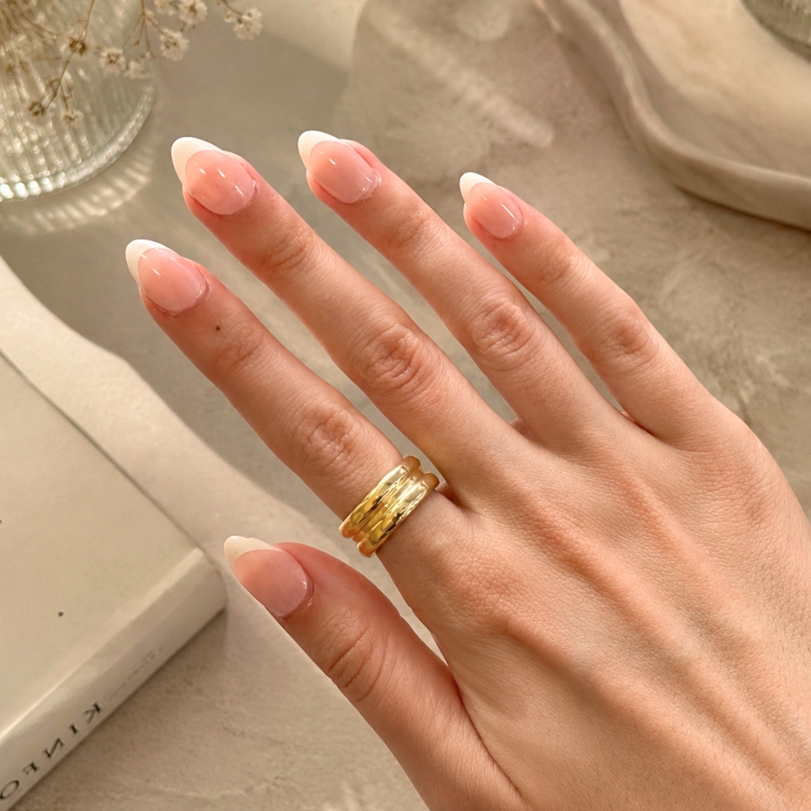 Double Layer Chunky Band Titanium PVD Gold Ring
