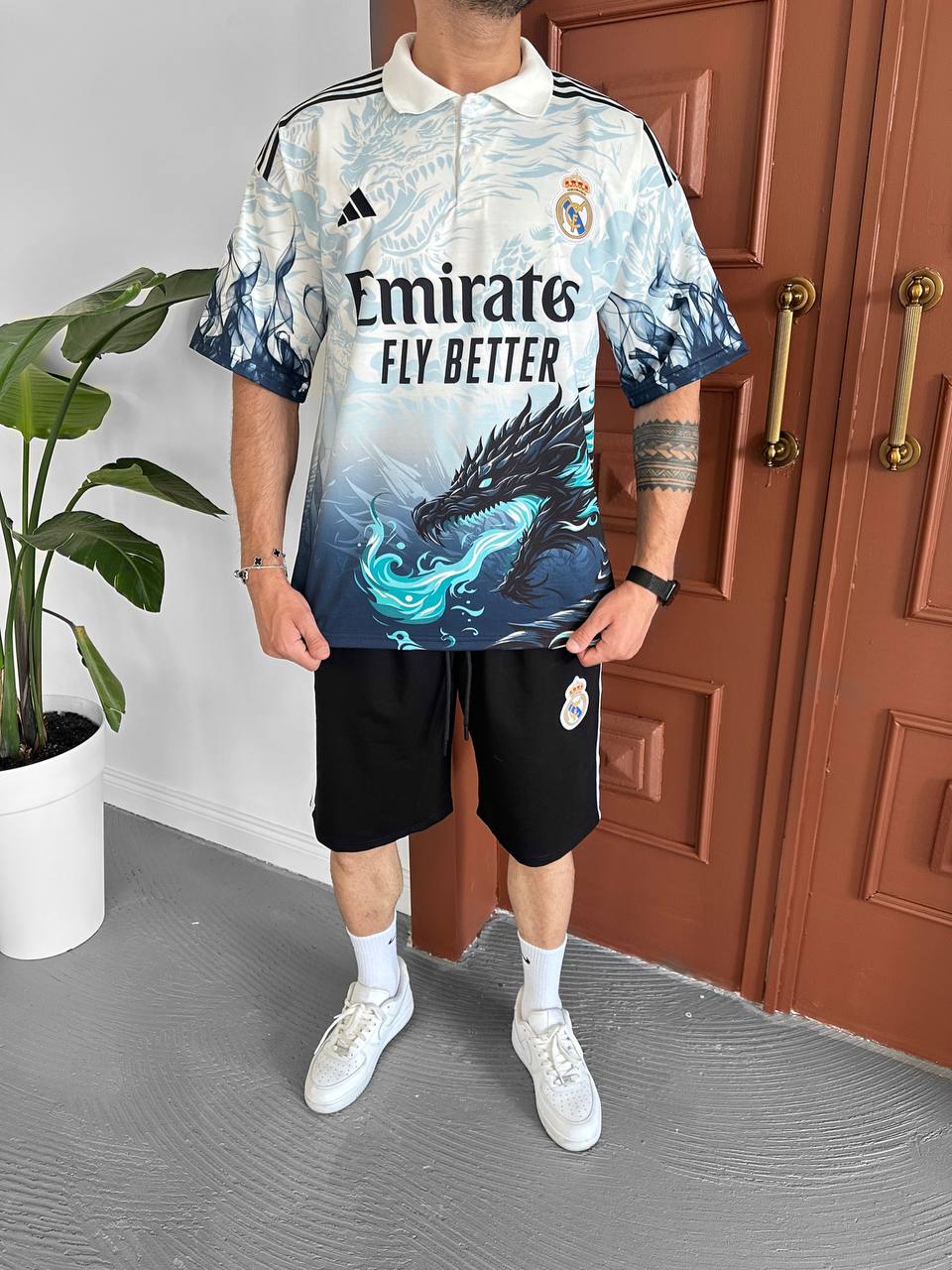 Dragon Fury Men's Graphic Polo & Shorts Set – Fire-Breathing Streetwear with Fantasy Edge