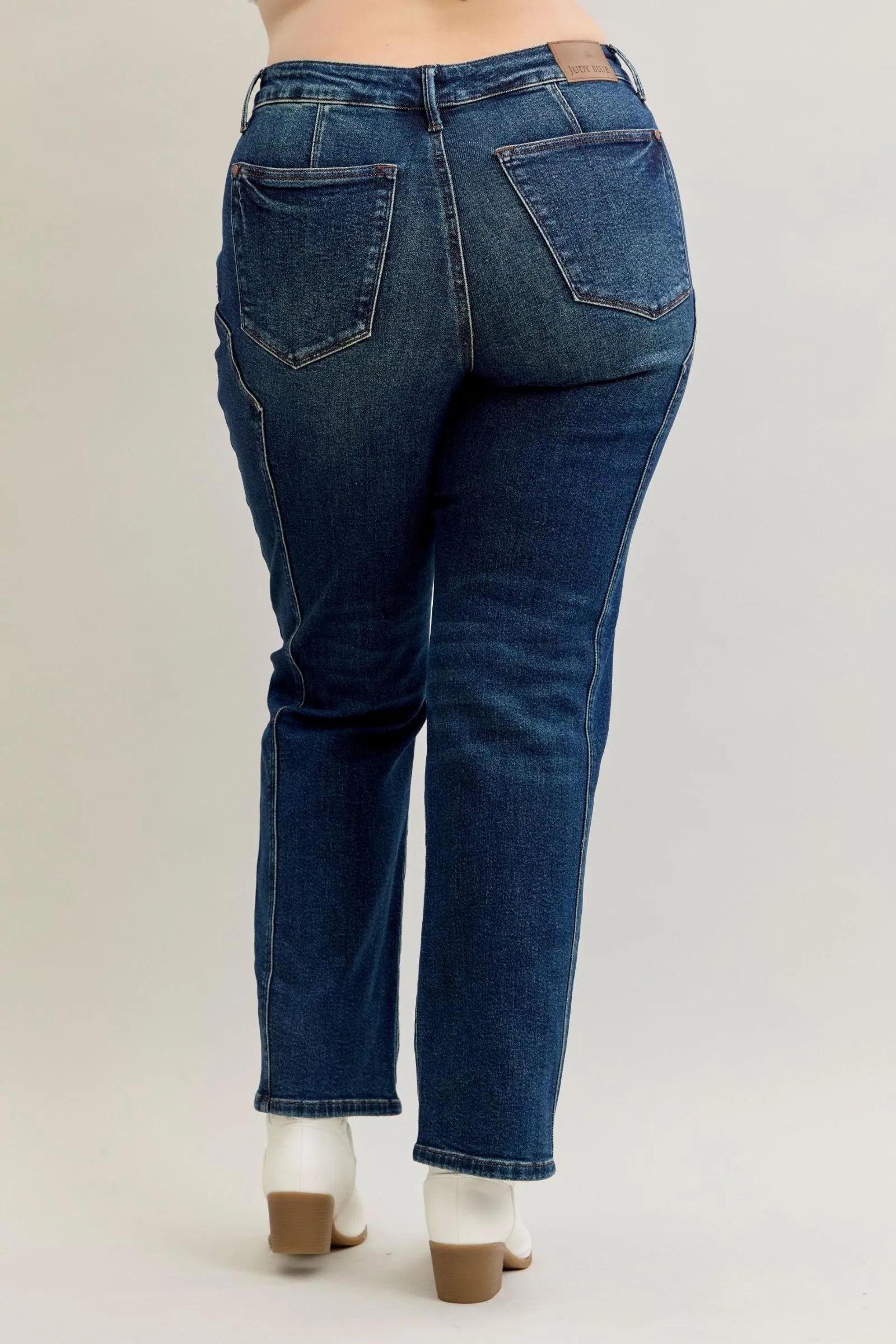 Judy Blue Plus Size Seam Detail Straight Leg Jeans With High Rise Stretch Comfort For Curvy Women