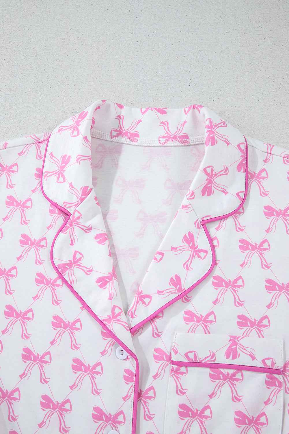 Pink Bowknot Print Ruffle Hem Pajamas