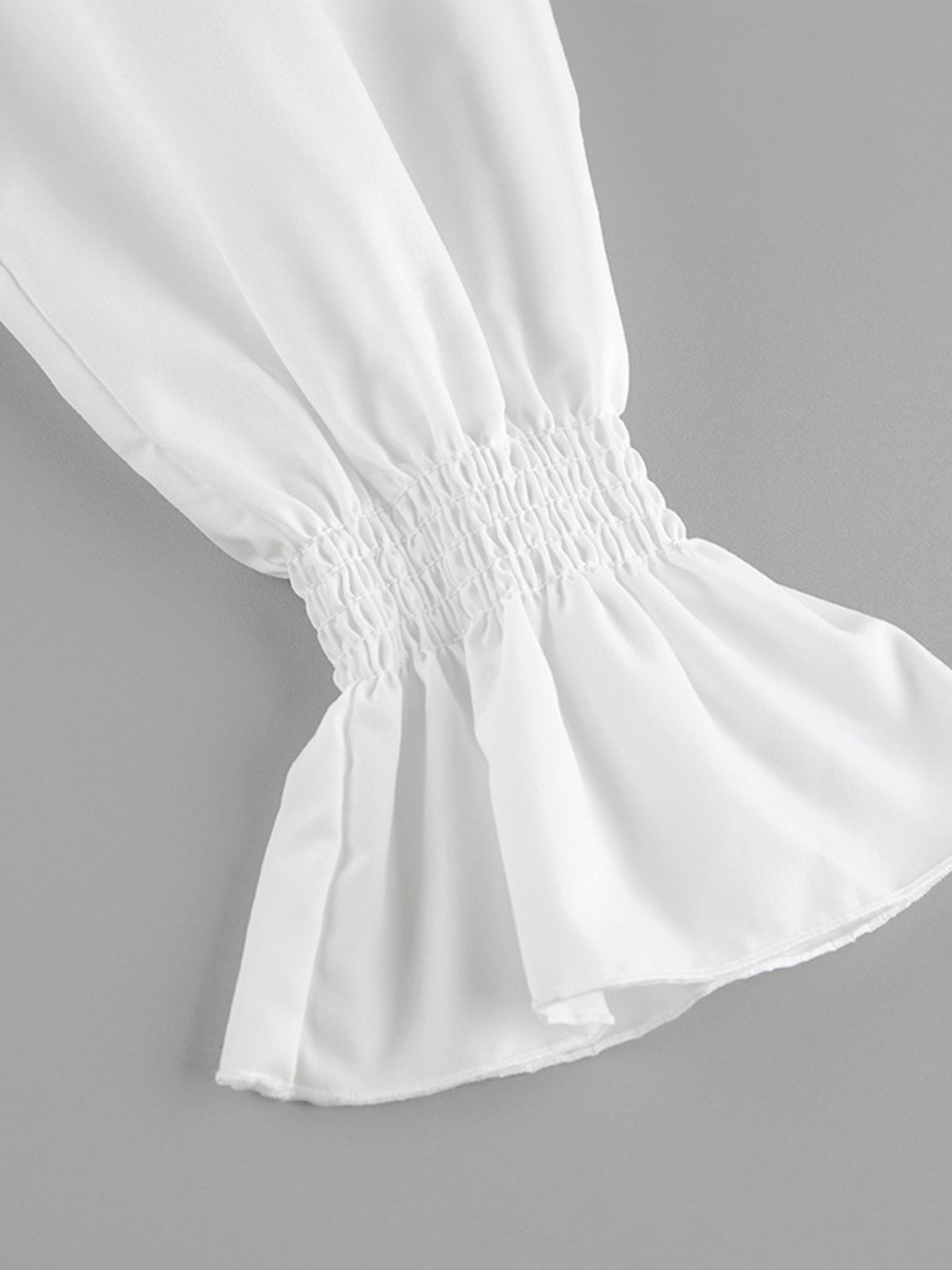 Women's White Ruffle Trim Long Sleeve Blouse with Tied Back