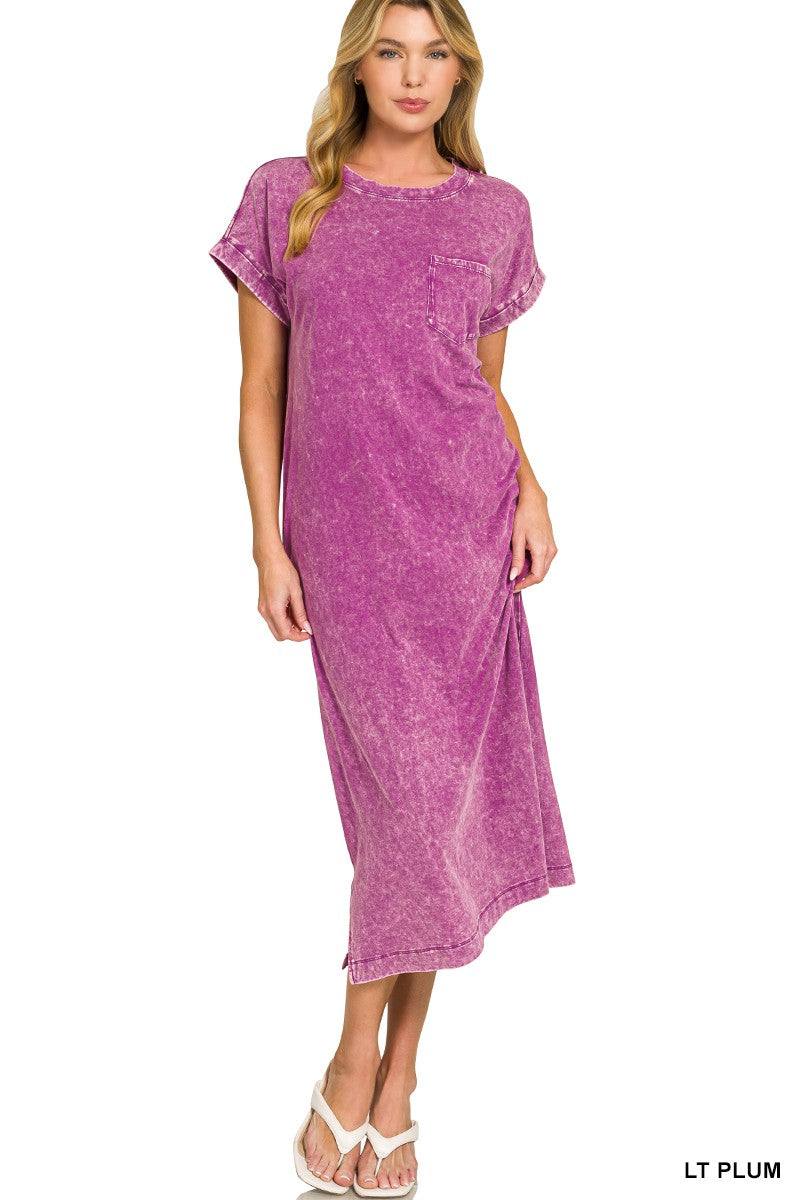 Zenana Washed Exposed Seam Maxi T-Shirt Dress | Plum Knit