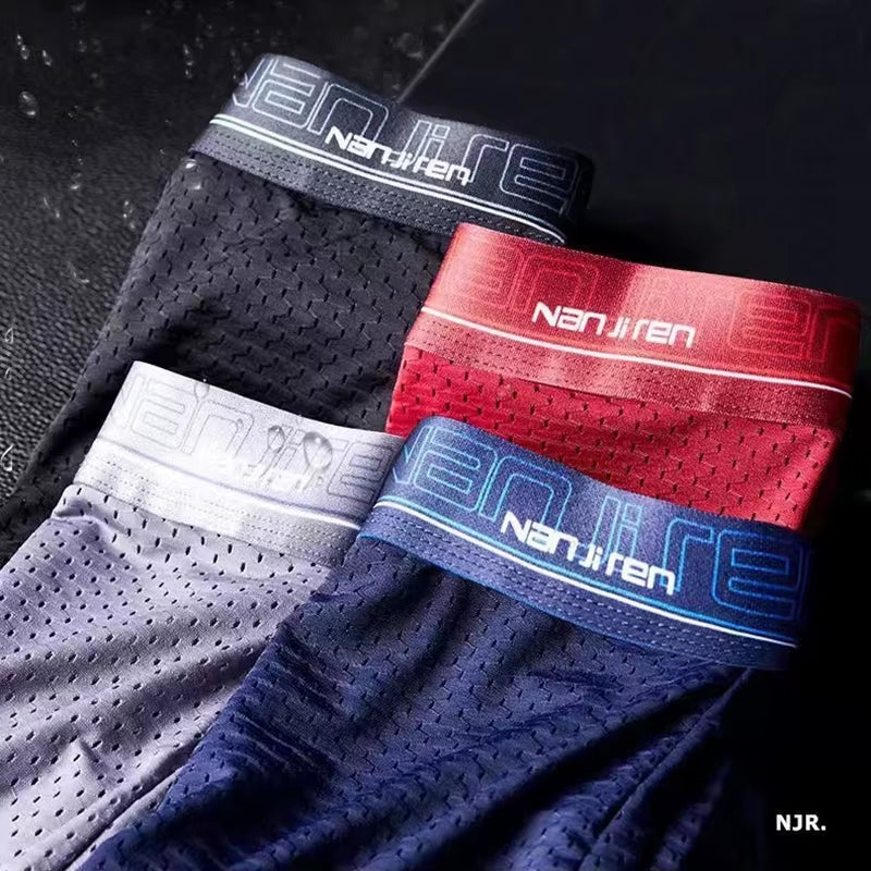 4Pcs Men'S Boxer Shorts Ice Silk Underwear plus Size Underpants Cool Breathable Sexy Slim Panties Mesh Lingerie Wholesale Lots