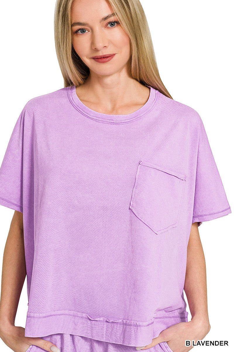 Zenana Acid Washed Oversized Top & Shorts Set Lavender
