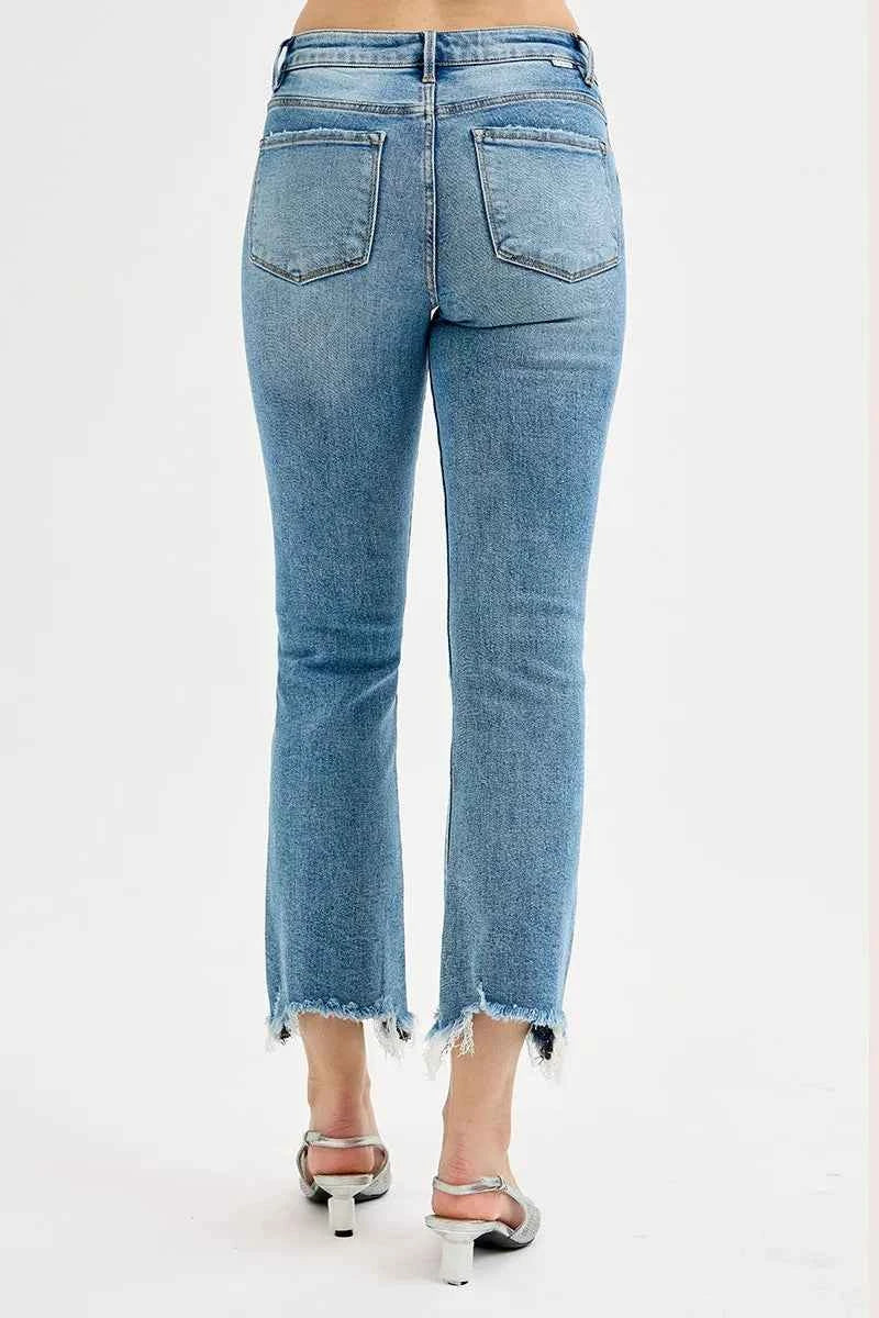 RISEN High Rise Crop Straight Slim Jeans | Full & Plus Size