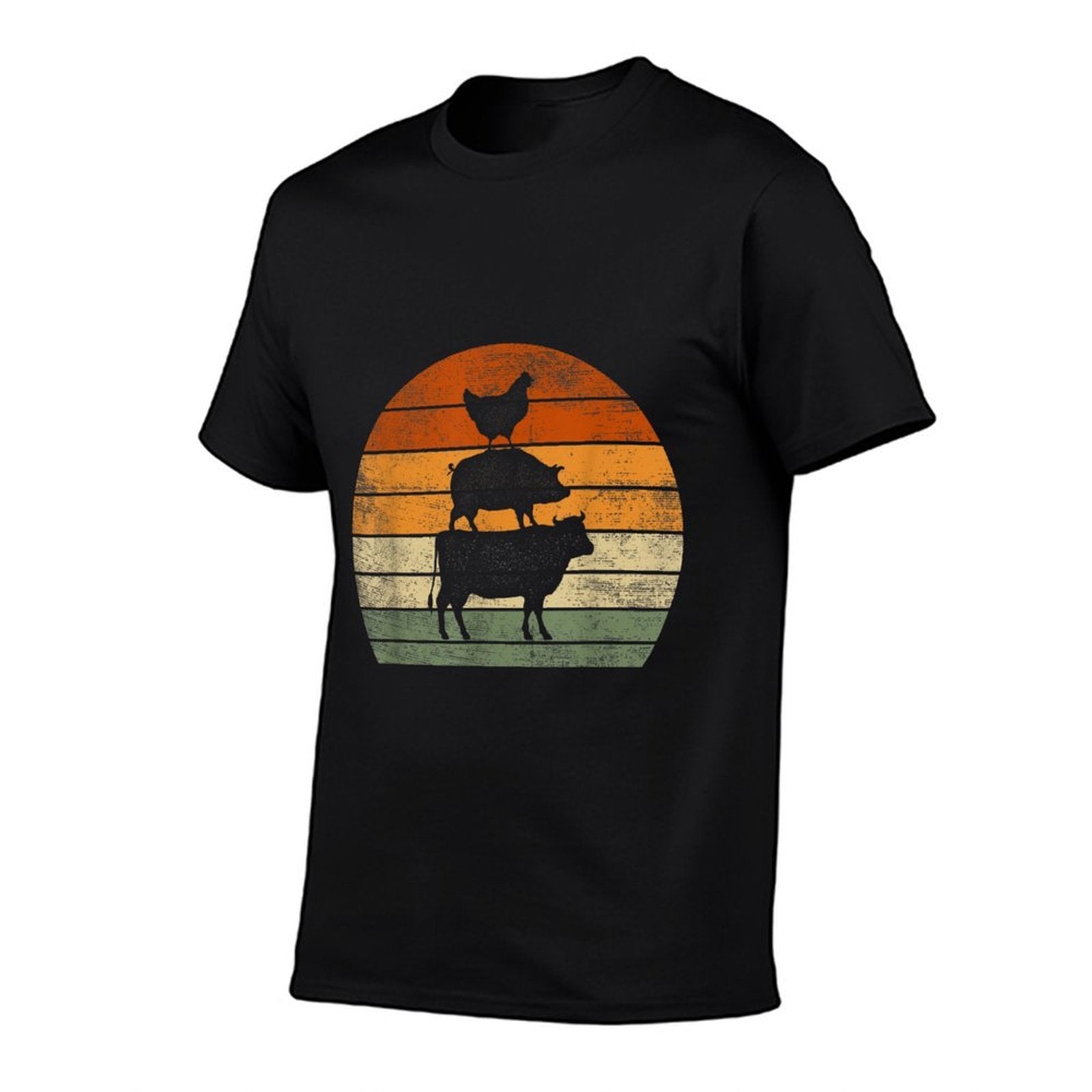 Farm Animals Gifts Women Men Cow Pig Chicken Print Graphic  Oversized Silhouette T-Shirt