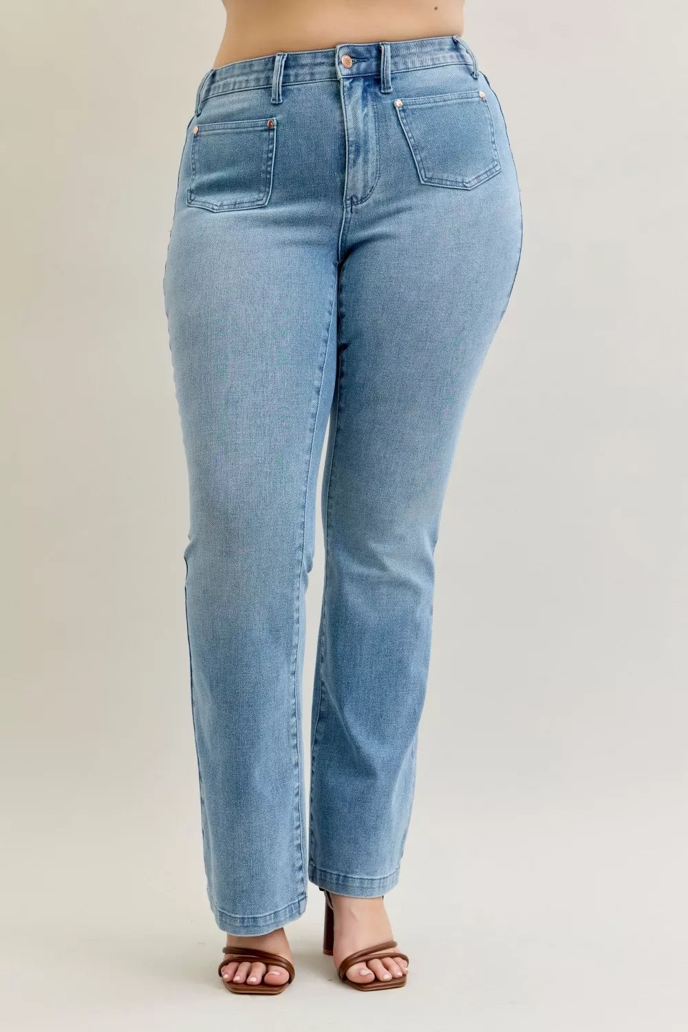Judy Blue Bootcut Jeans Plus Size Mid Rise With Contrast Wash And Front Patch Pockets