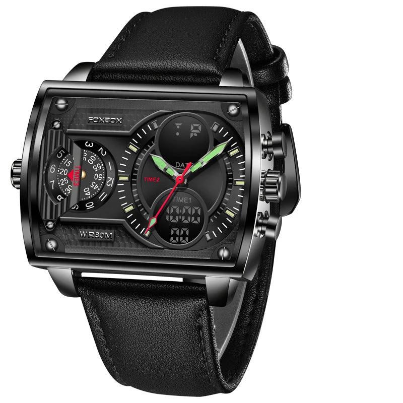 Quartz Electronic Dual Display Multi-function Square Watch