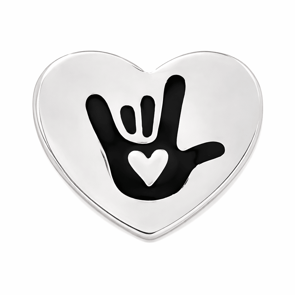 Sign Language Symbol for I Love You Deaf Sign Heart Pins