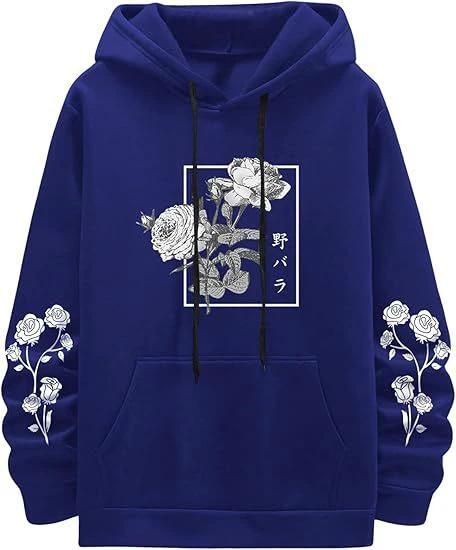Men's Rose Print Casual Hooded Sweater