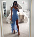 Light Sky Blue Maxi Slit Dress – V-Neck Layered Summer Dress