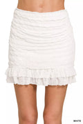 White Ruched Mini Skirt with Built-in Shorts