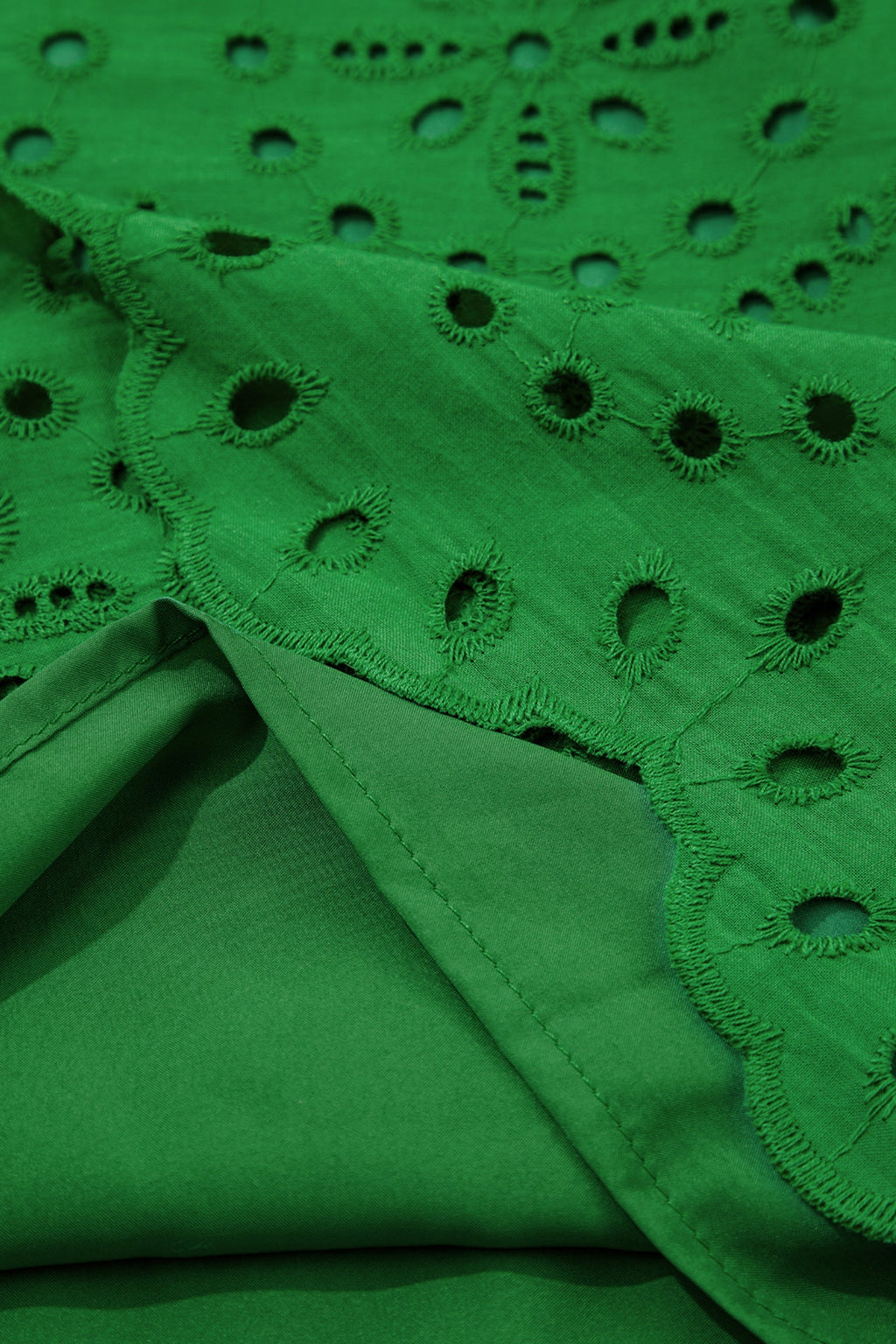 Green Solid Color Eyelet Embroidered T Shirt Mini Dress