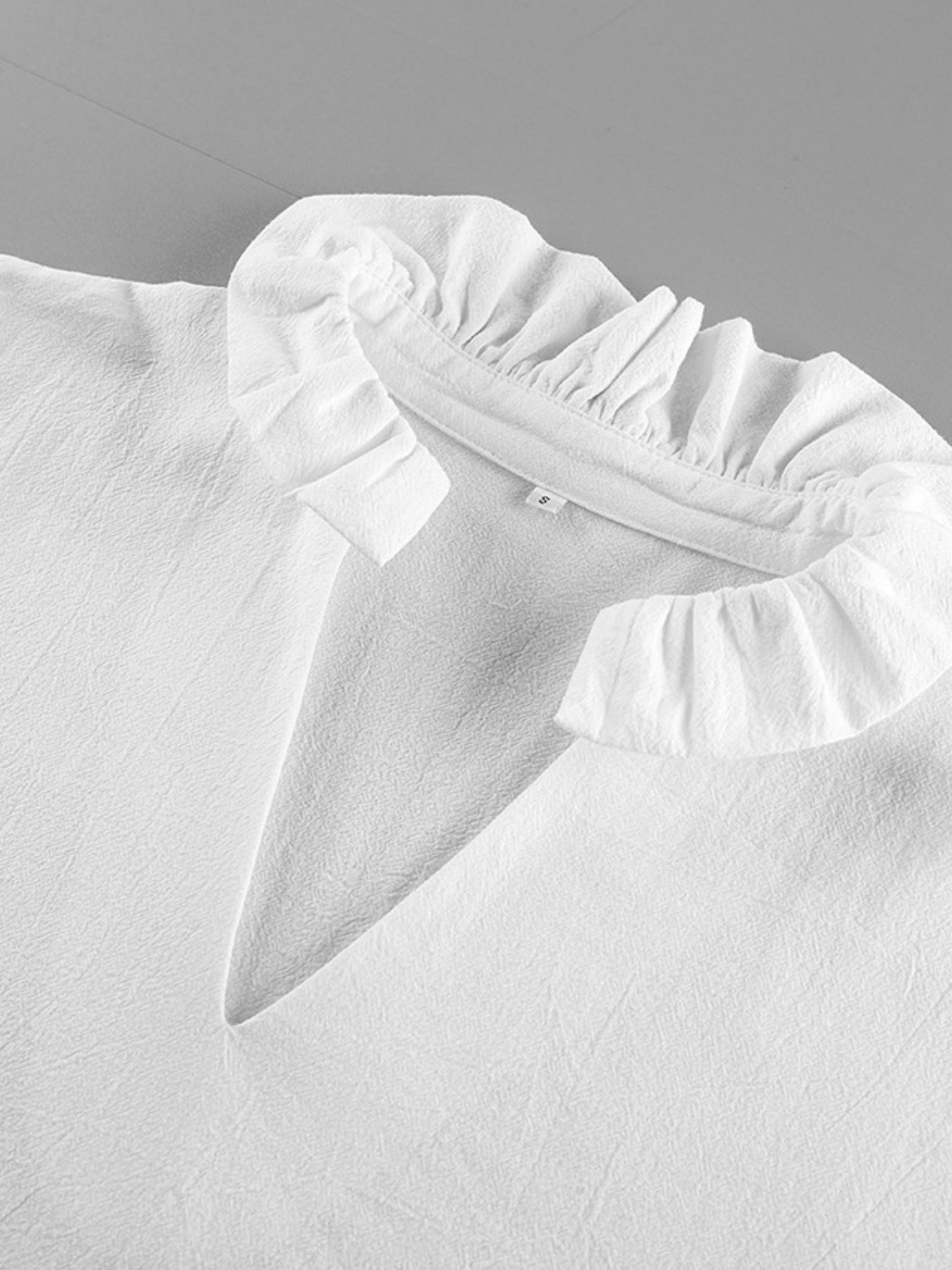 White Notched Flounce Sleeve Blouse