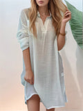 Full Size Side Slit Roll-Tab Sleeve Mini Shirt Dress Plus Size