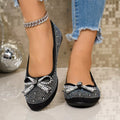 Rhinestone Bow Accent Slip-On Flats in Black and Gray