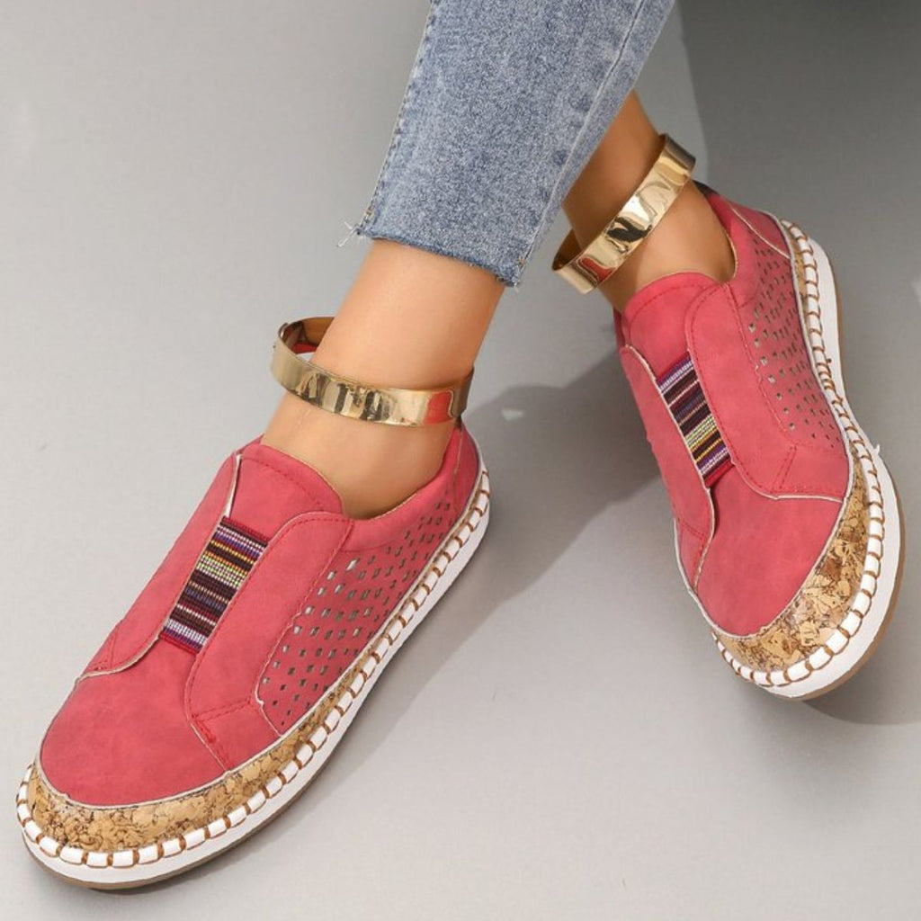 Women's Casual Slip-On Walking Sneakers with Cork Trim Detail