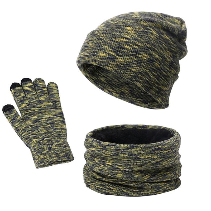 Men's Knitted Three-piece Beanie Scarf and Touch Screen  Gloves