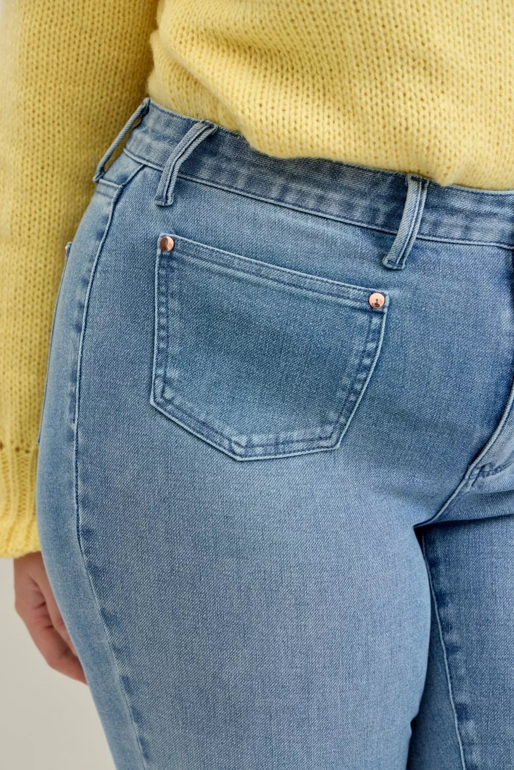 Judy Blue Bootcut Jeans Plus Size Mid Rise With Contrast Wash And Front Patch Pockets