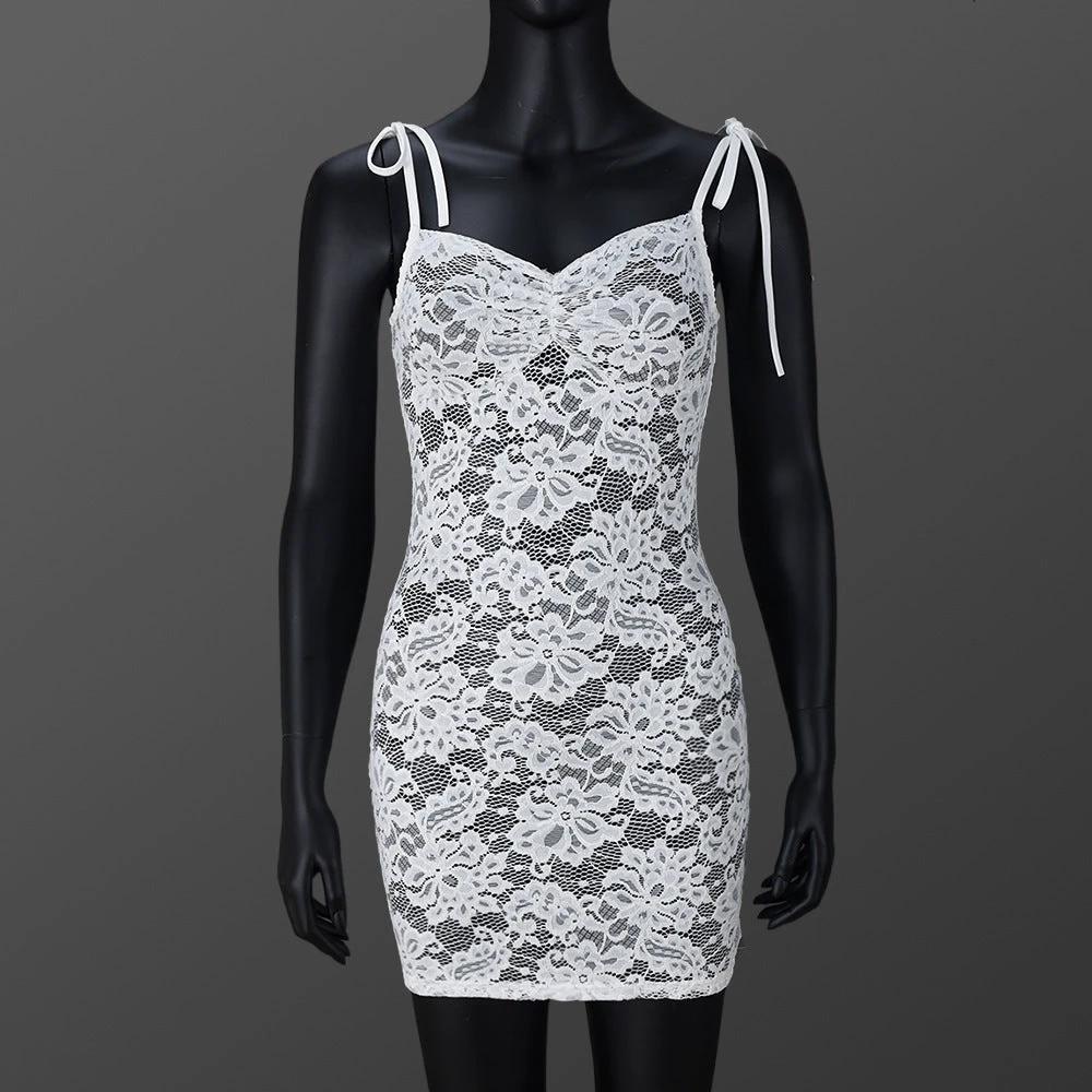 Slim-fit Lace Up Flower Lace Sheath Dress