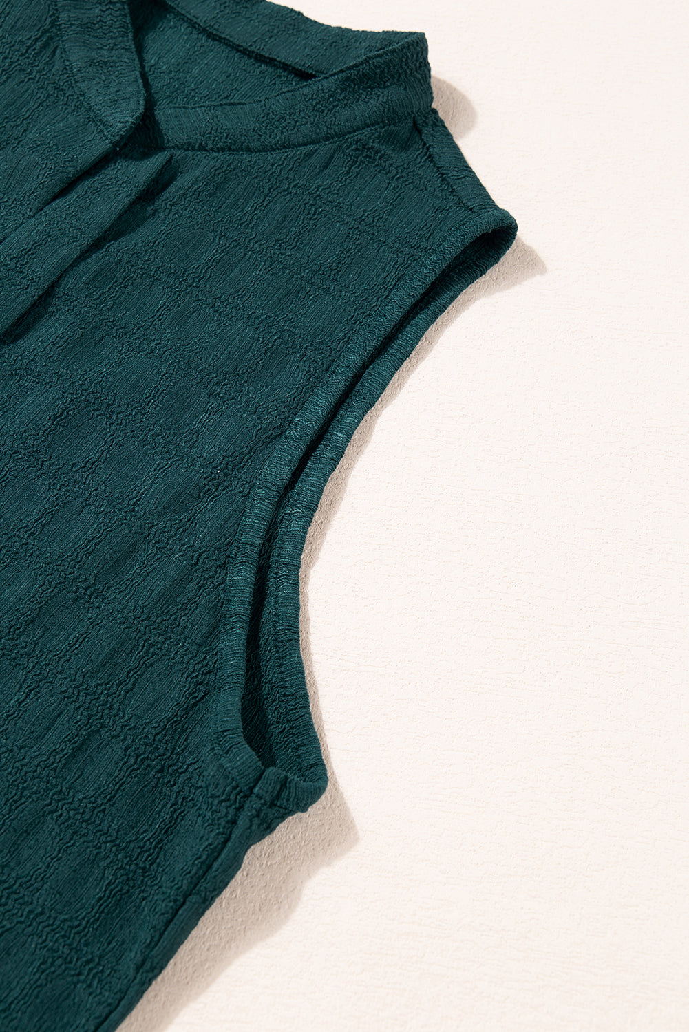 Sleeveless Top - Textured Split V Neck Women's Blouse