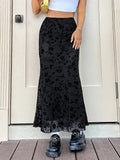 Dark Green Floral Half-length Fishtail Skirt For Women