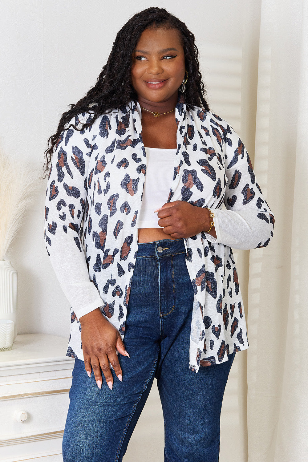 Leopard Print Cardigan - Long Sleeve Open Front