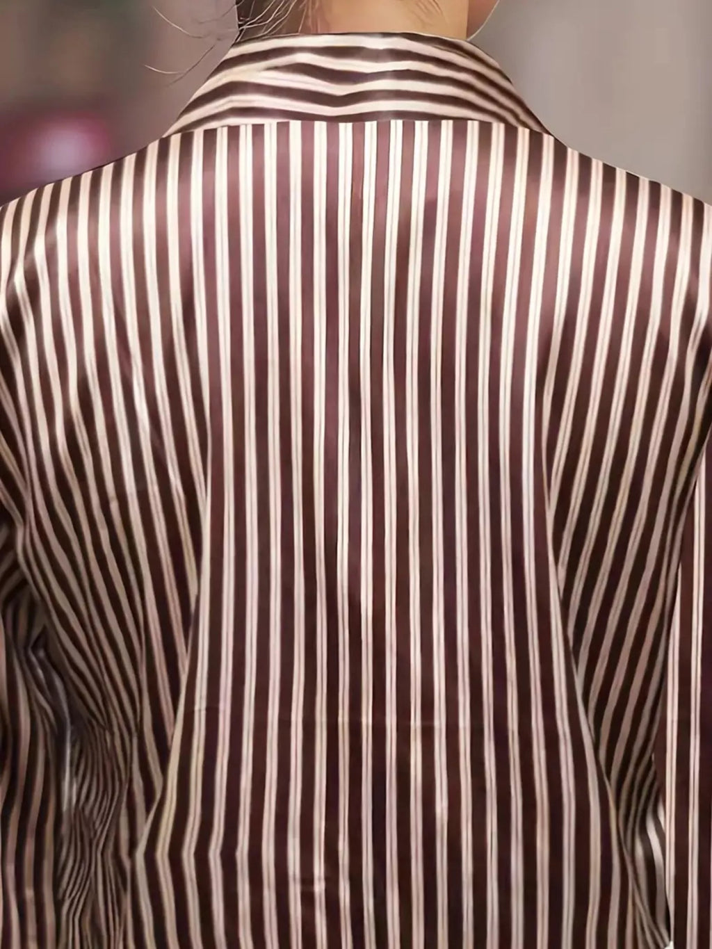 Women's Satin Striped Long Sleeve Button-Down Shirt