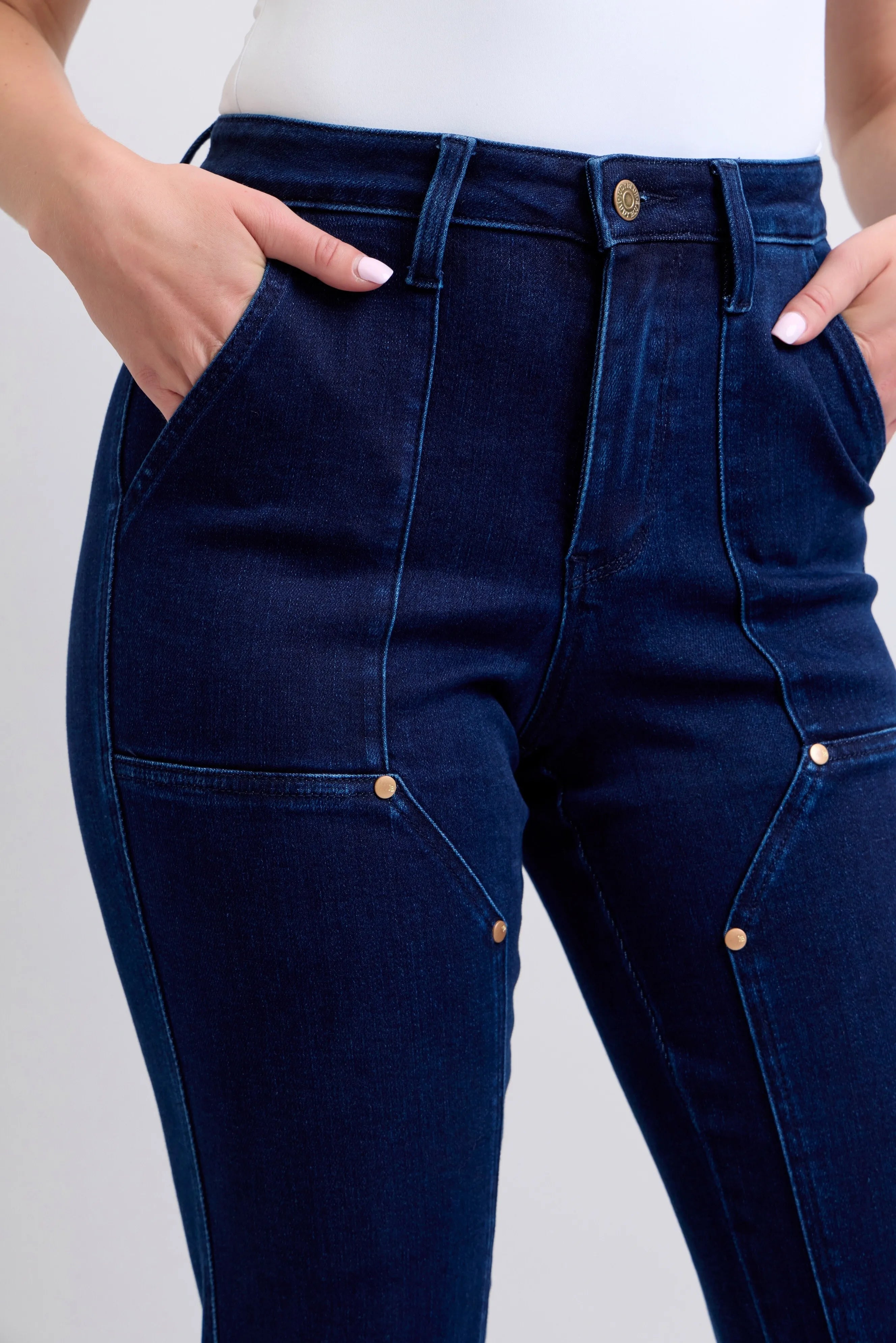 Full Size Hw Work Wear Knee Patch Straight Jeans Plus Size