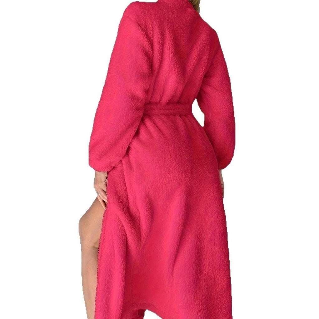 Thickened Long Section Lace-up Love Embroidered Warm Women's Robe
