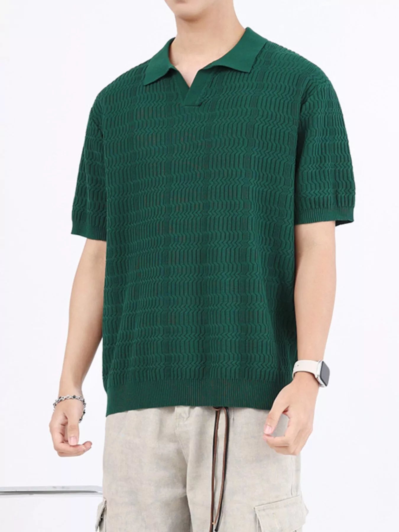Men's Plus Size Textured Knit Short Sleeve Polo