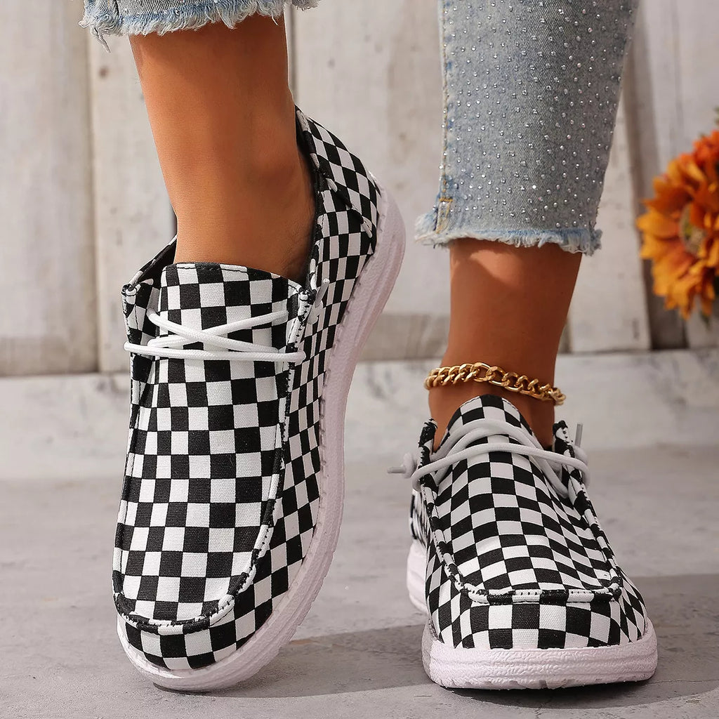 Women's Casual Checkerboard Canvas Slip-On Sneakers