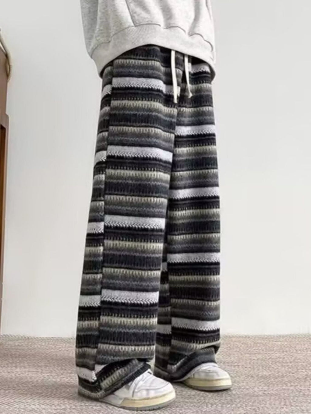 Men's Plus Size Drawstring Striped Wide Leg Pants