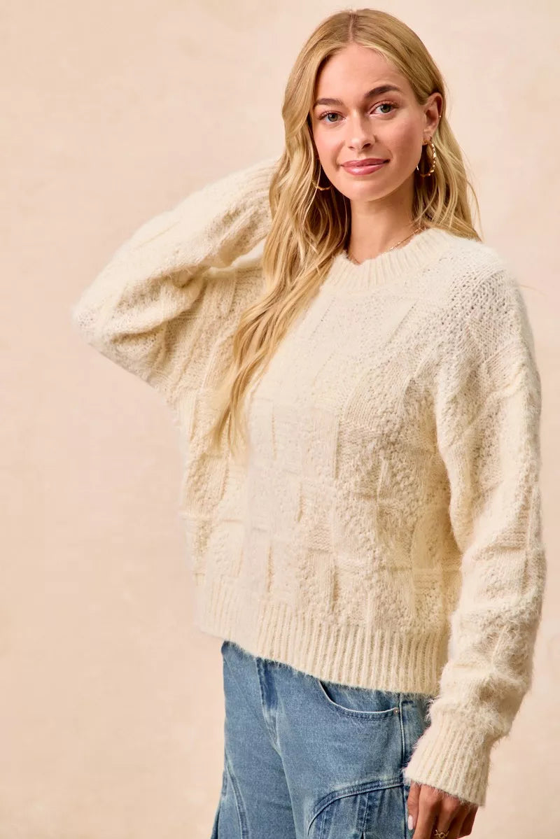 BiBi Checker Board Drop Shoulder Sweater